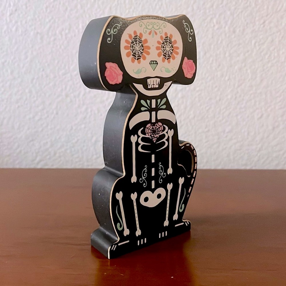 ♥️🎃Day of the Dead Dog Figurine Painted Wood Statue Halloween Decoration🎃♥️ - Picture 3 of 5